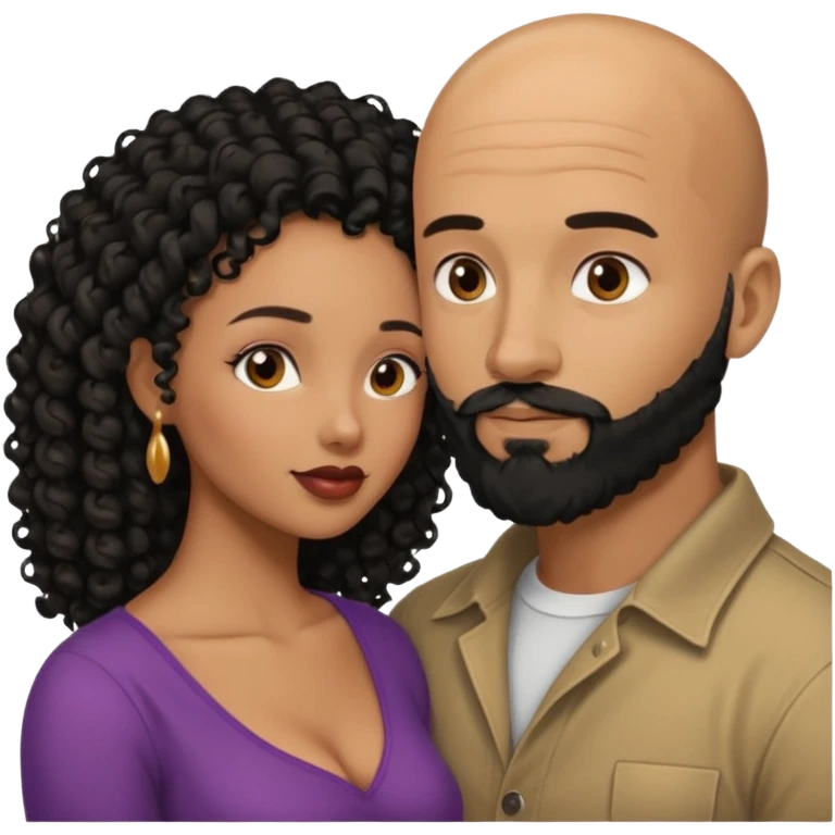 intimate moment between black couple bald man black beard long black curly hair woman emoji