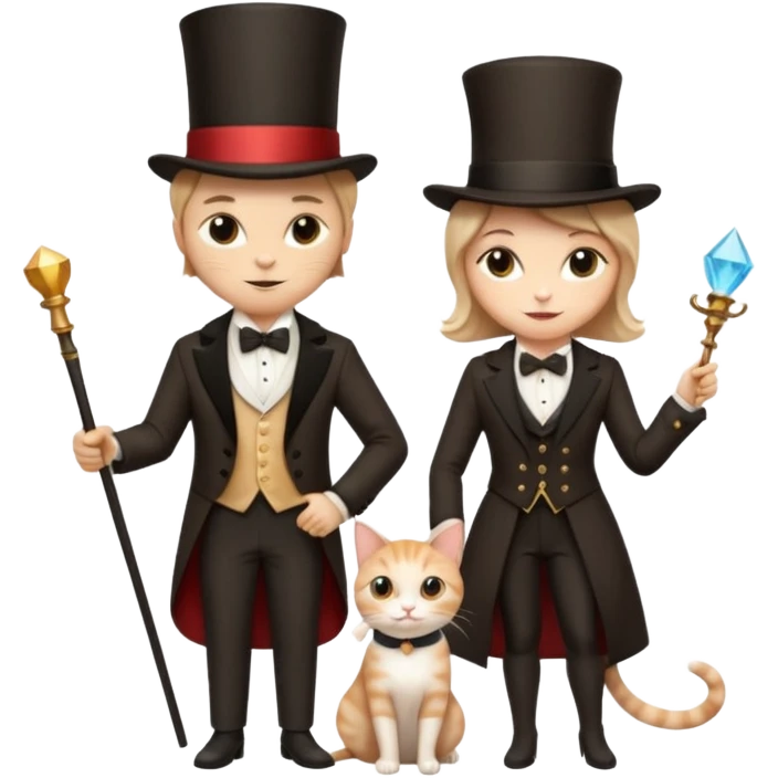 magician couple and their pet cat emoji