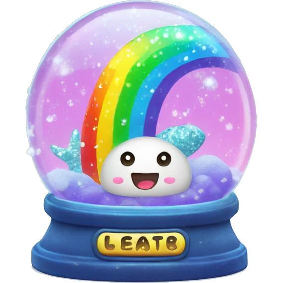 Kawaii rainbow neon bedazzled bean in under the sea snow globe  emoji