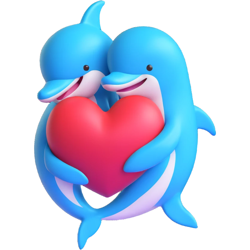 dolphin hugging a heart, 3D emoji style emoji