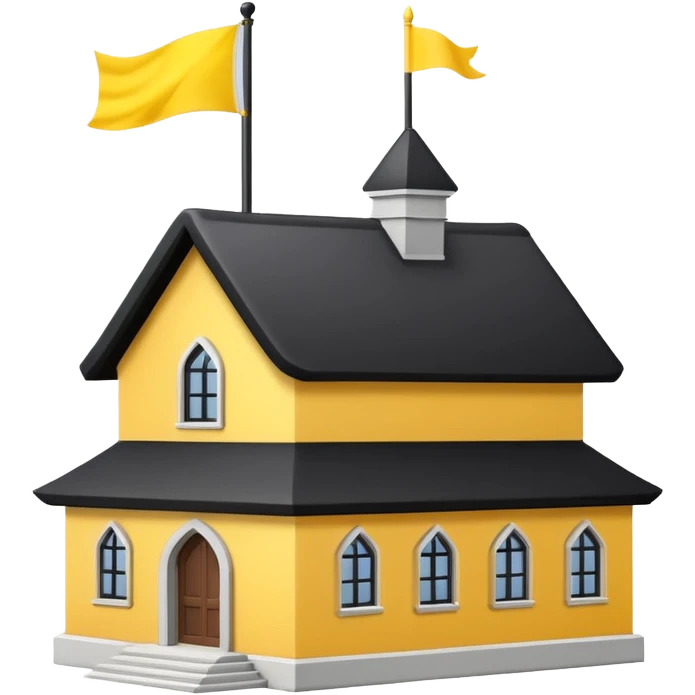 simple magic school, white background, magic school, black roof, with a big flag, big flag on a roof, big yellow flag, white school emoji