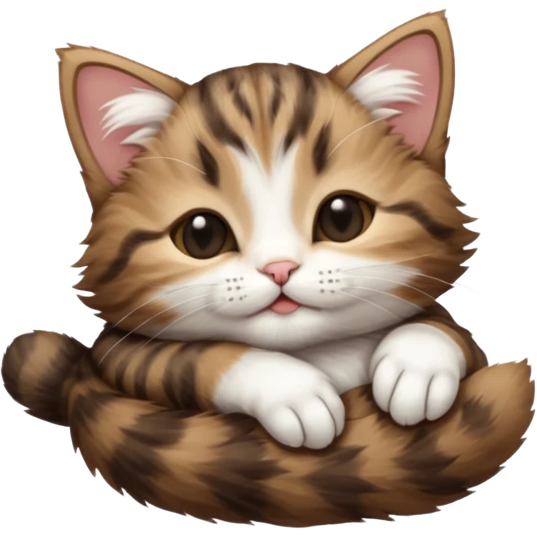 dark brown tabby and white kitten eyes closed whilst stretched out and  upside down emoji