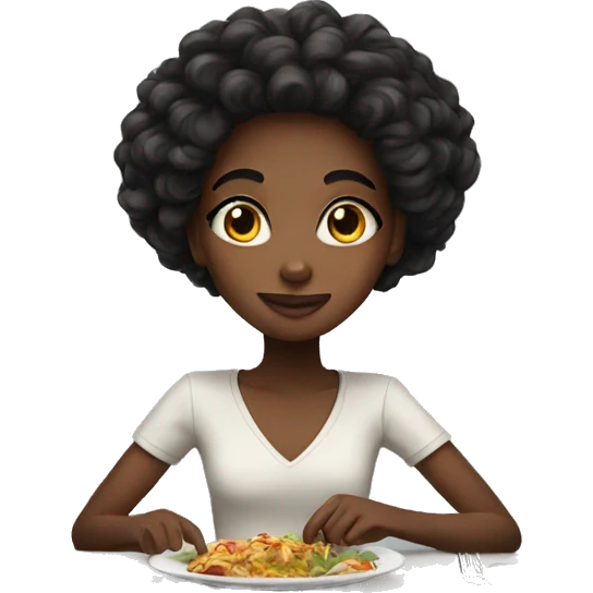 Black girl with long hair having dinner emoji