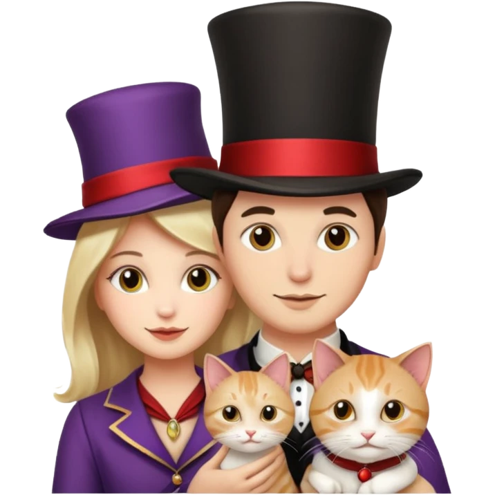 magician couple and their pet cat emoji