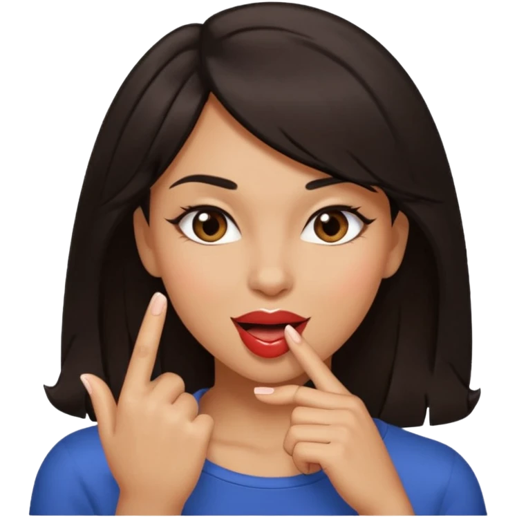 black slighty browin hair light brown skin woman, flirtatious gesture, biting her finger and winking emoji emoji