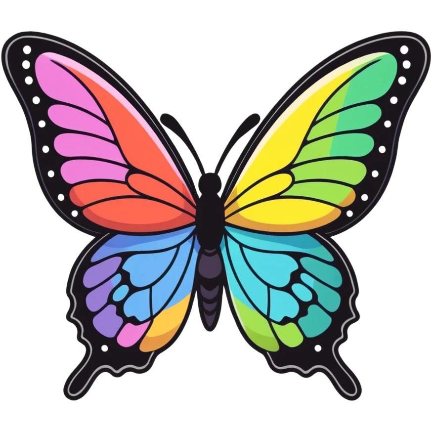  Black butterfly with black and rainbow color sparkling wings emoji