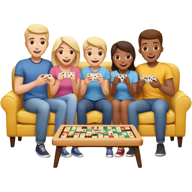 group of friends on couch playing a game couch should be dark yellow emoji