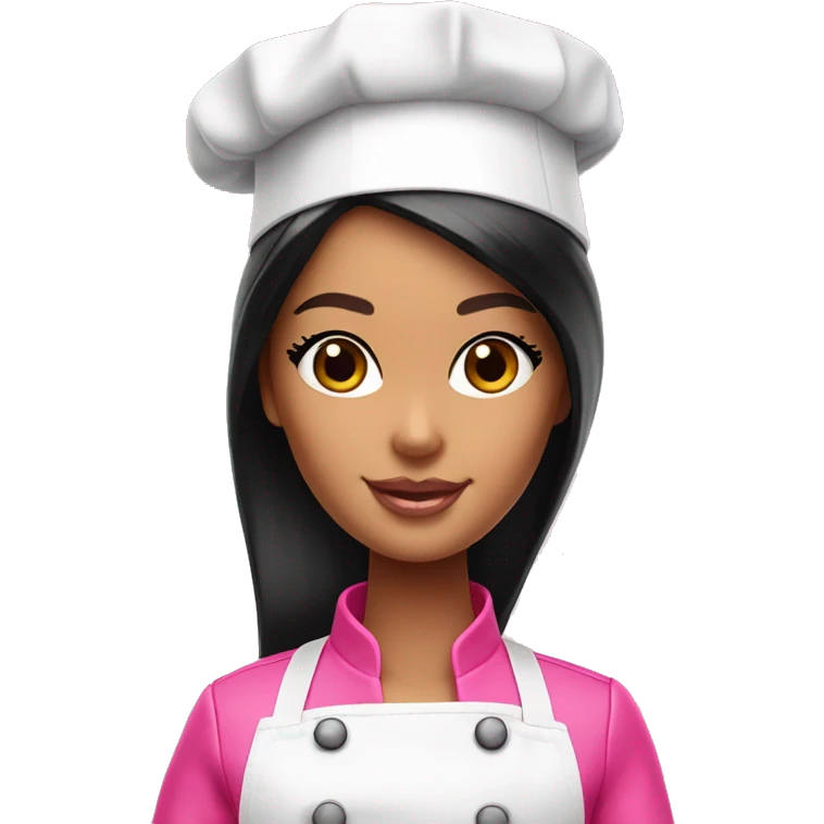 Barbie chef black hair pink and gold chef hat emoji