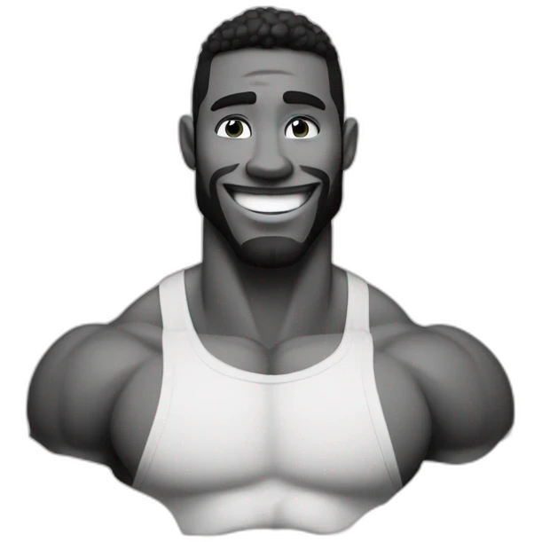 Giga Chad smiling black and white musculation meme a little from profile emoji