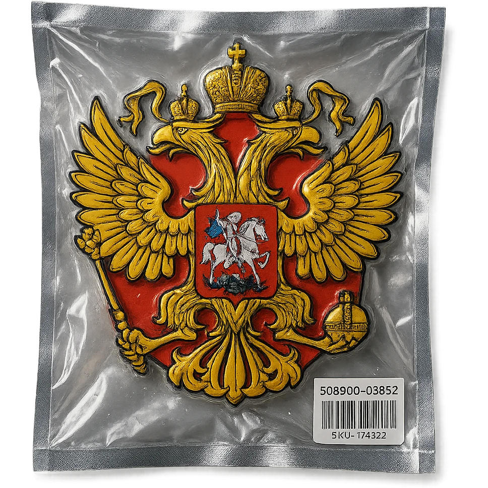 classic Russian coat of arms, double-headed eagle with crowns, scepter, orb, shield with Saint George, glossy and puffy emoji
