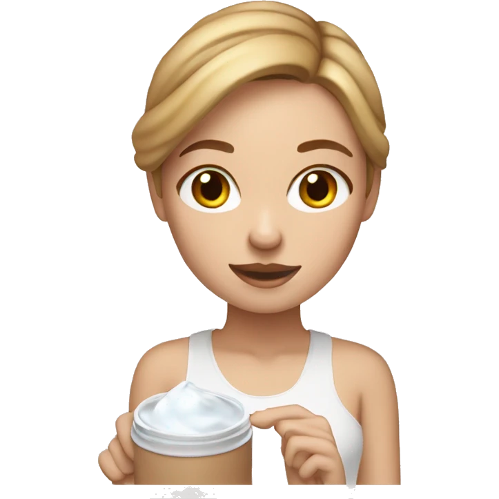 white girl with light brown hair applying cream on face emoji
