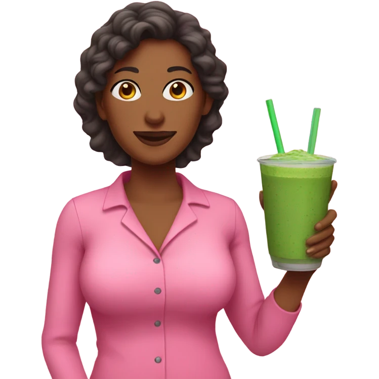 Mom wearing pink set and has a green smoothie emoji