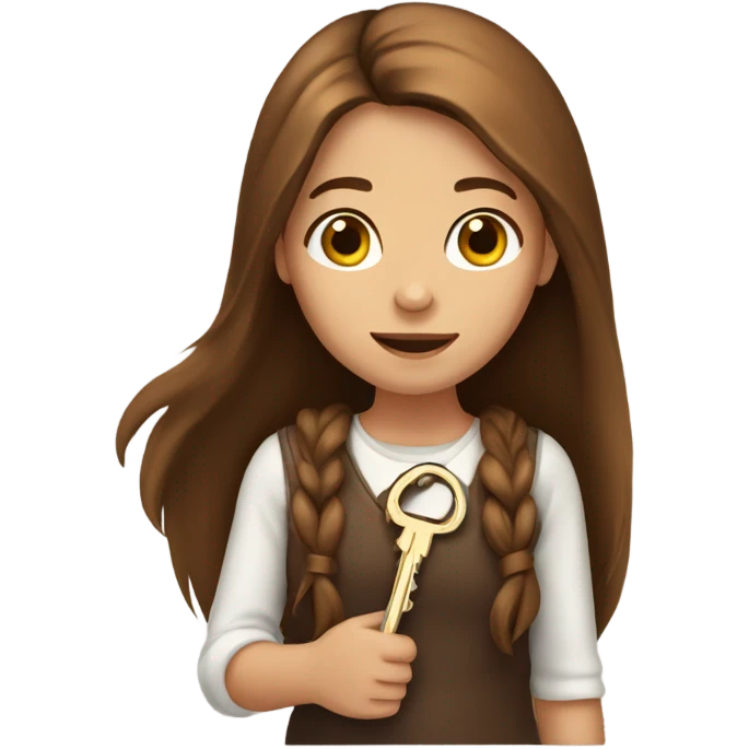 Girl with brown long hair with key in hand emoji