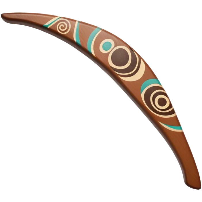 Cinematic Realistic Boomerang Emoji, depicted as a sleek, curved traditional Aboriginal tool rendered with detailed textures and a dynamic sense of motion, symbolizing cultural significance and natural craftsmanship under warm earthy lighting. emoji
