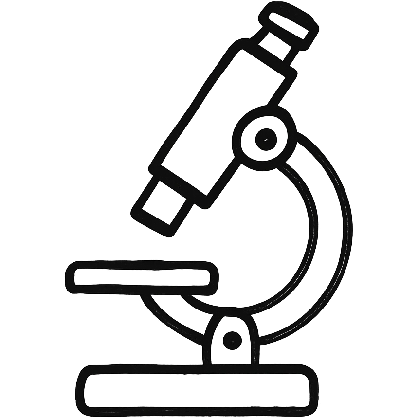 Add a microscope to the scientific research icon, keep it hand-drawn, black and white, sketch style emoji