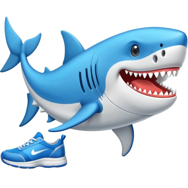 Un tiburón con zapatos tenis azules
 emoji