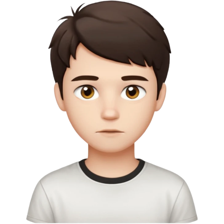 create an emoji of a teenage man, oval face. he has an English look, very messy dark brown hair, dark brown eyes, pale skin, natural lips. he wears a short sleeve very white shirt emoji