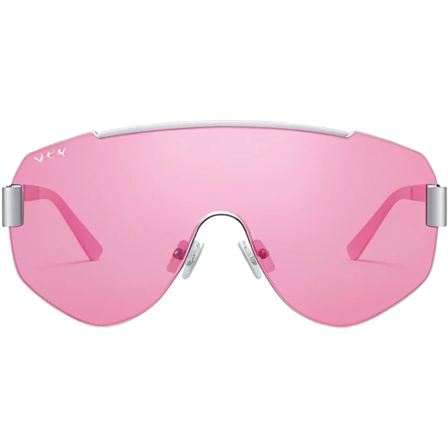 futuristic frameless shield sunglasses, pink tinted one-piece lens, Y2K fashion emoji