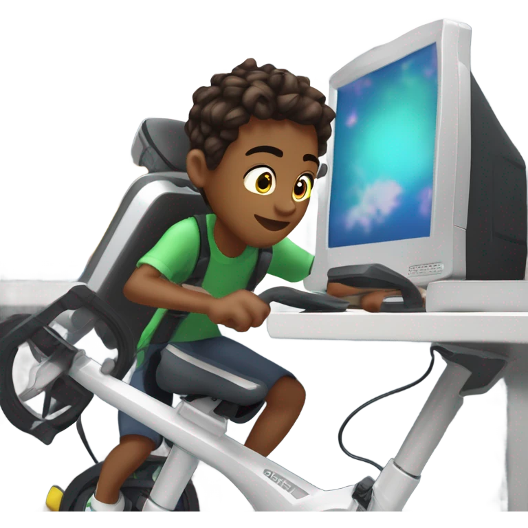 Peddle powered gaming computer driven by a teenage boy  emoji