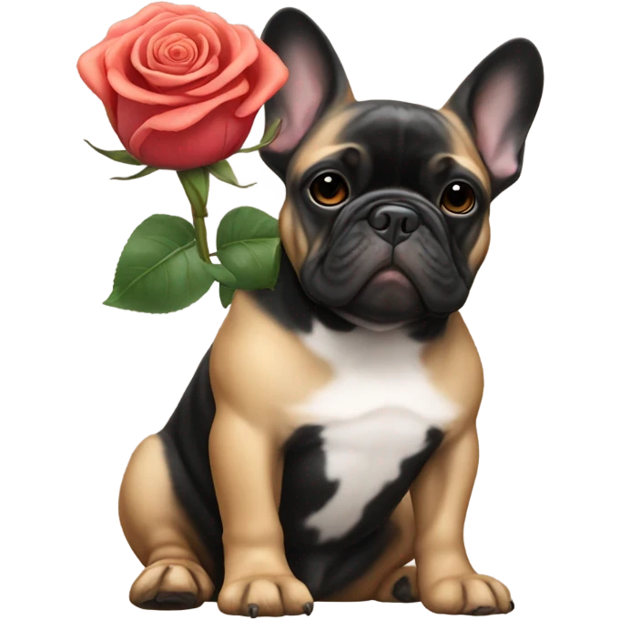 French bulldog black and tan with rose emoji