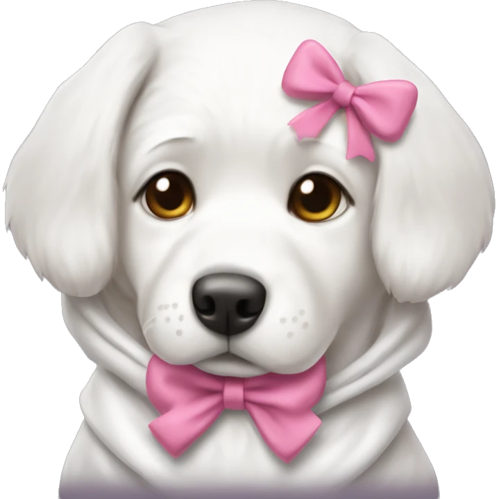 ￼White dog with pink bow and hoodie emoji