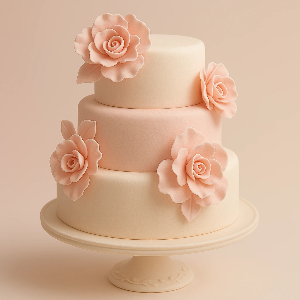 wedding cake with pink fondant flowers emoji