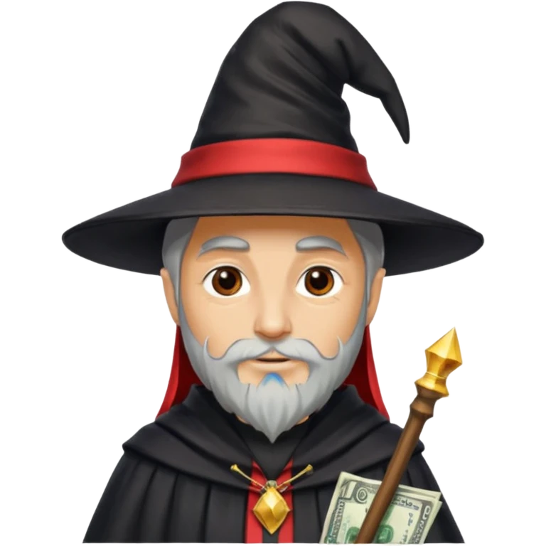 gorro negro, con tira roja, de mago lleno de dolares emoji