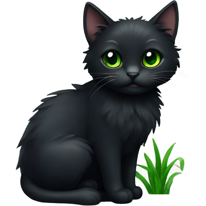 fluffy black cat with green irises  emoji