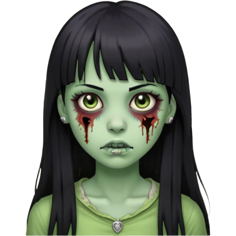 Zumbi girl pretty and Long, straight black hair with bangs, With a nose piercing emoji