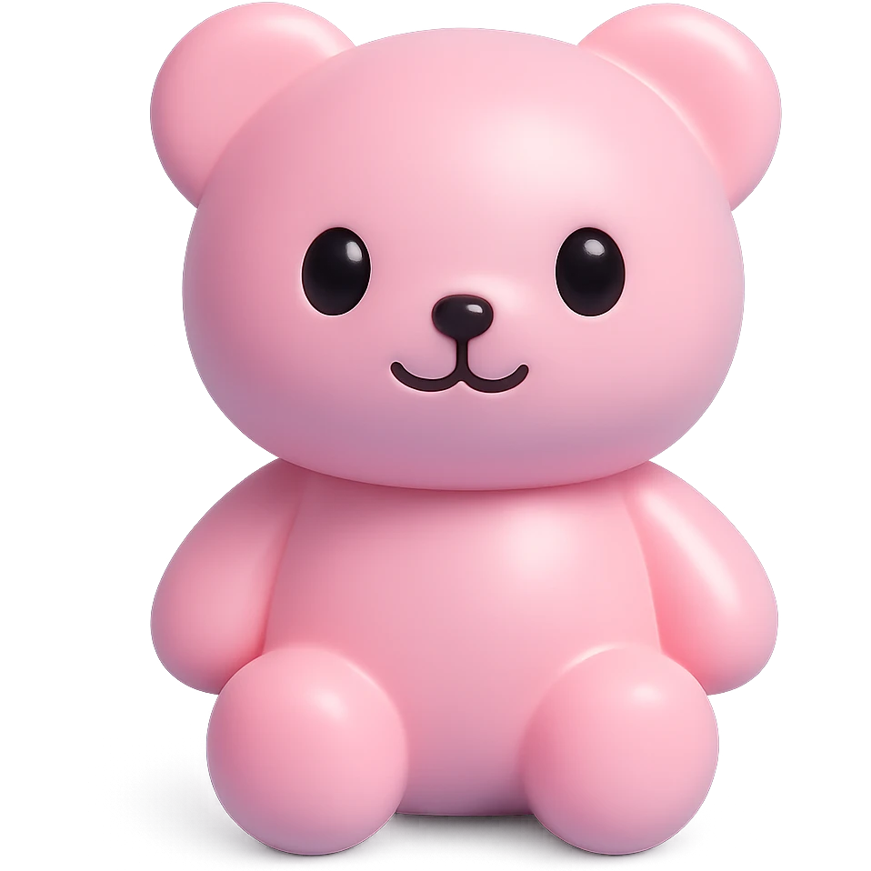 Make the gold vinyl figure teddy bear cuter with a rounder face, bigger eyes, and a small smile. Keep it metallic and shiny with no background. emoji
