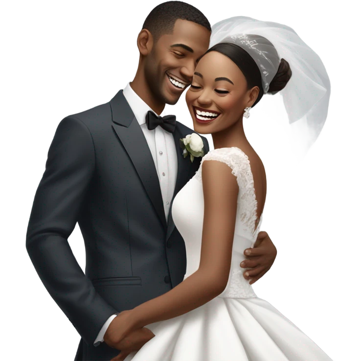 Hyper Realistic beautiful dior bride laughing with a handsome male model groom
 emoji