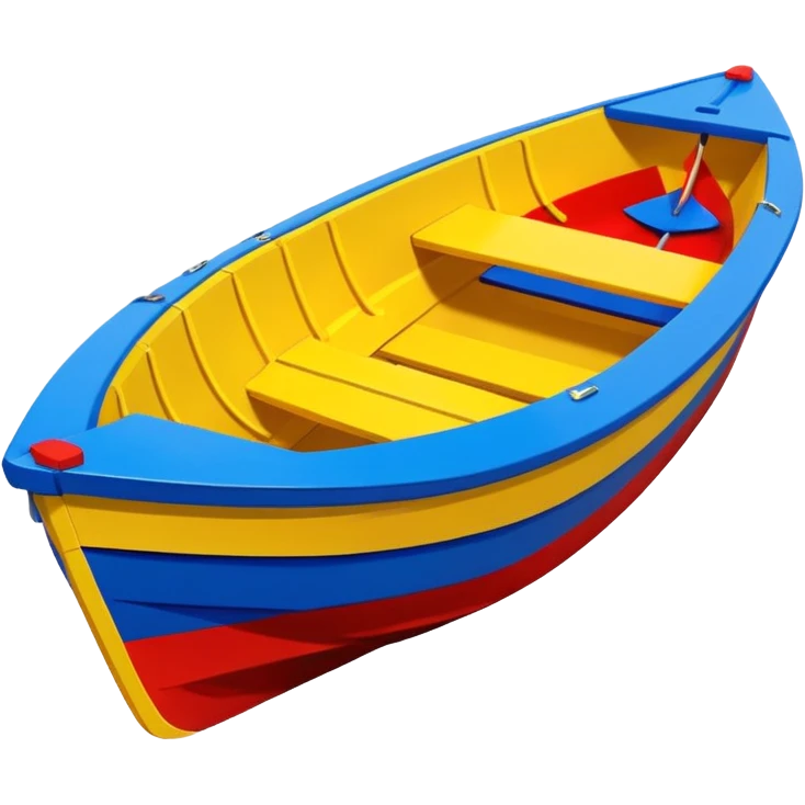 Brightly painted Cardboard dinghy boat with straight sides, very basic design pointed on one end, flat square rear  emoji