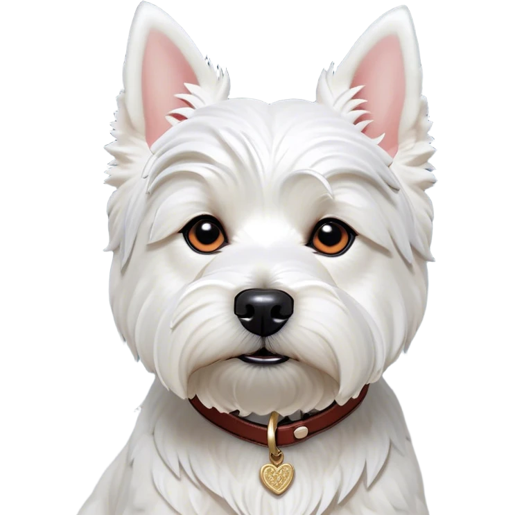 Cinematic Noble West Highland White Terrier Portrait Emoji, Poised and regal, with a compact, sturdy build and a pristine, well-groomed pure white coat, deep-set soulful dark eyes, Simplified yet sharp and sophisticated features, highly detailed, glowing with a soft, dignified glow, high shine, intelligent and loyal, stylized with an air of confidence, focused and attentive, soft glowing outline, capturing the essence of a watchful and determined companion, so majestic it feels as though it could trot out of the screen with effortless authority! emoji