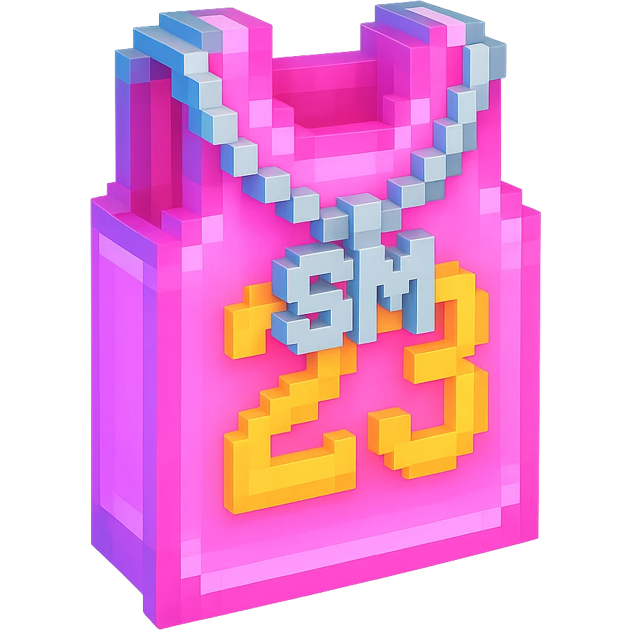 светящейся розовая баскетбольная майка с надписью "23" и серебряная цепь с надписью "SM", no background emoji