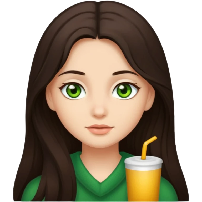 Cozy girl long dark brown hair and green/ hazel eyes emoji