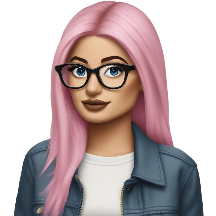 Photo Realistic kylie jenner stylish pink hair BLUE eyes and glasses elegant  emoji