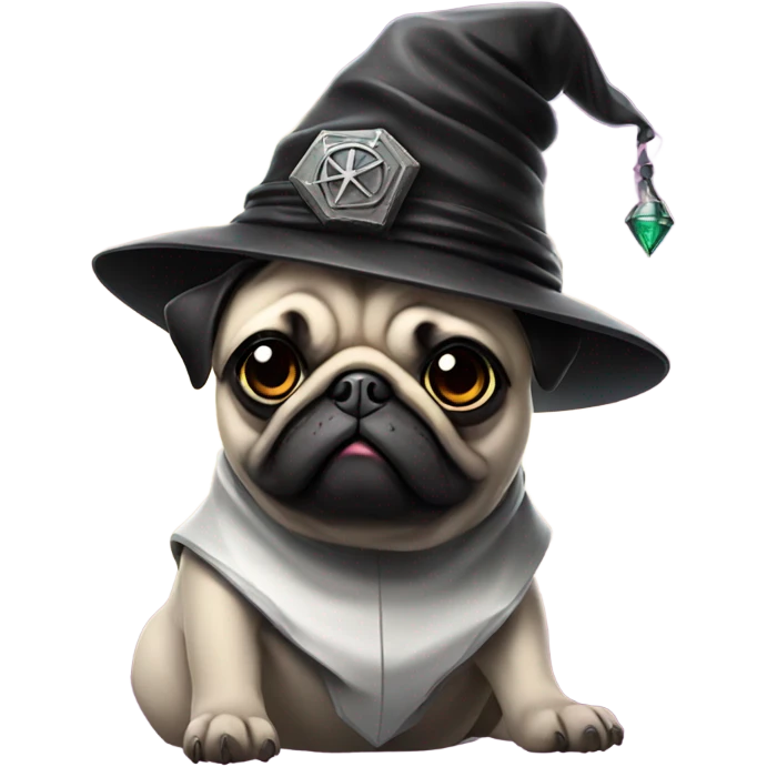 cyberpunk pug wearing a black wizard's hat emoji