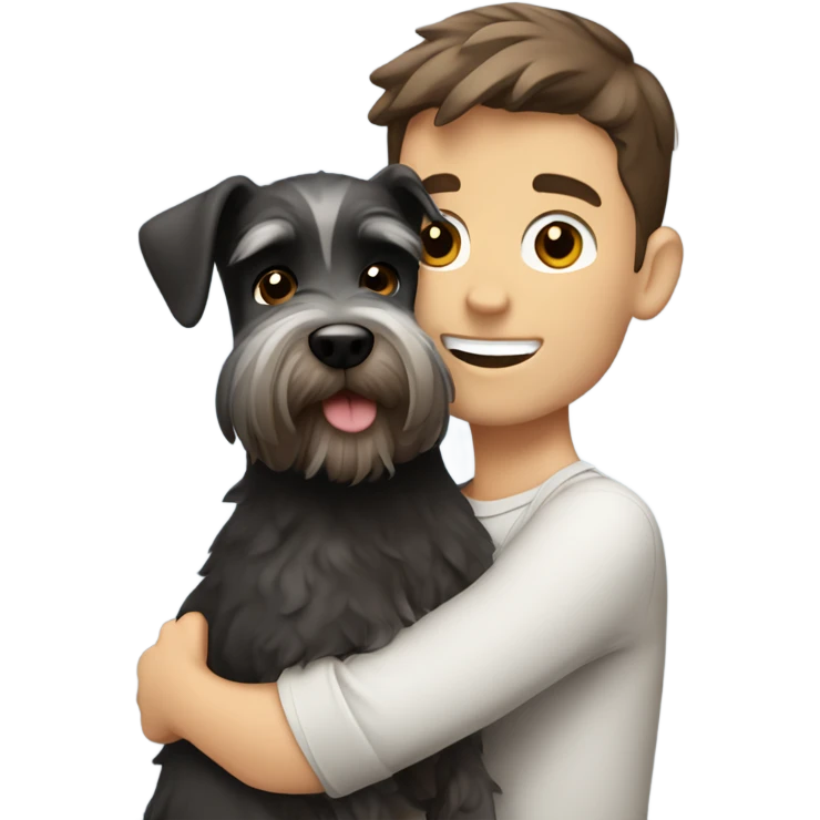 White Boy with dark brown hair and schnauzer hugging  emoji