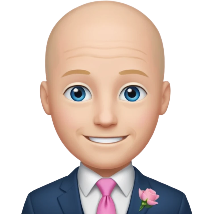 Bald blue eyed groom  with  pink tye  emoji