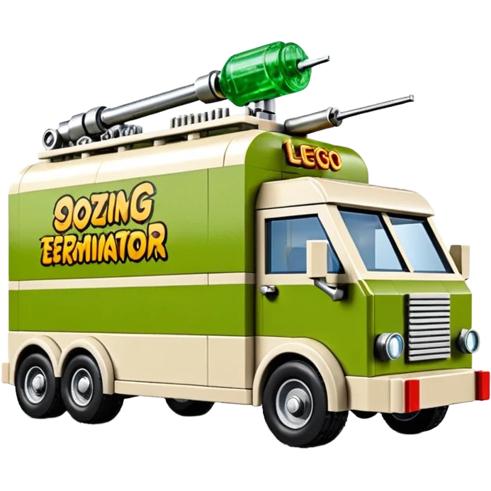 Heroic Lego SuperBug Ron’s oozing exterminator superminator antique tall moving van (motto: Bombing creepy bugs is fun) emoji