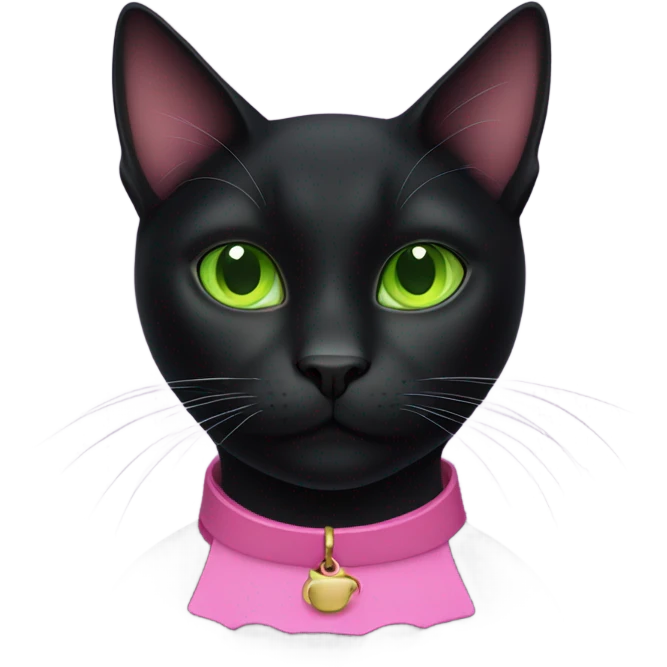 black cat with green eyes and pink collar emoji