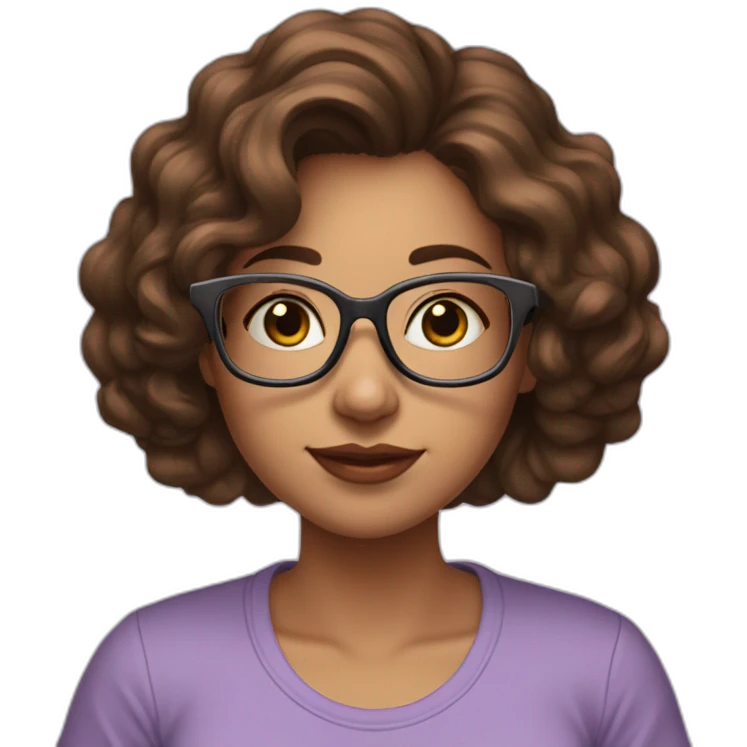 young-woman-with-glasses-and-medium-length-wavybrown-hair-halding-a-book-with-lilac-tshirt emoji