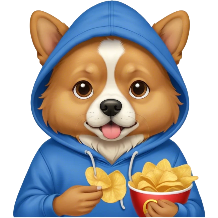 Dog wearing hoodie and eating chips  emoji