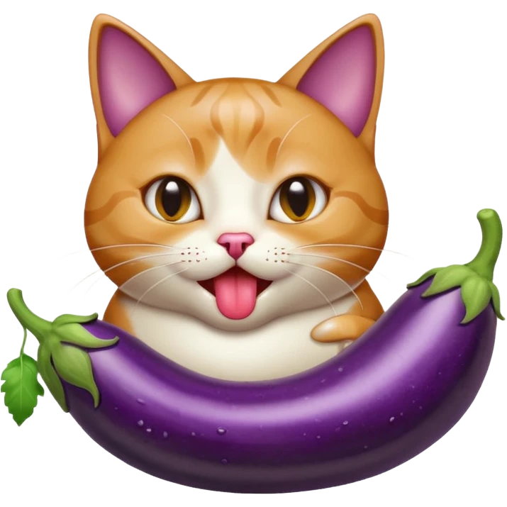 cat licking wet eggplant  emoji