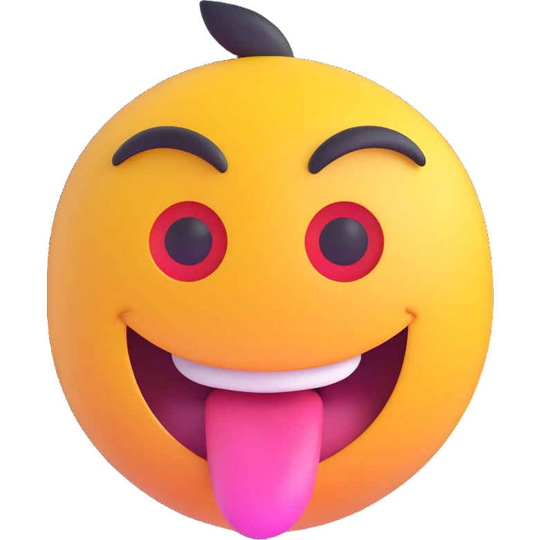 3D emoji with a zany face, one eye larger, tongue sticking out, wild smile, vibrant and glossy, front facing emoji