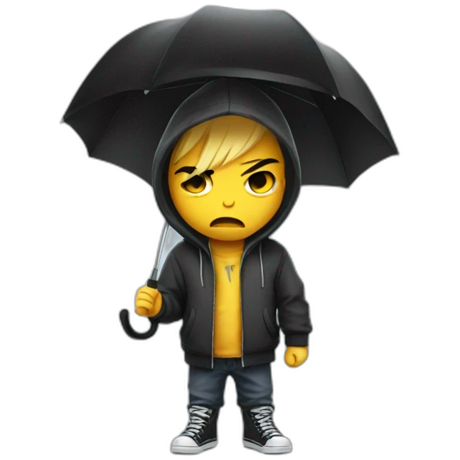 Angry emo kid in hoodie with umbrella emoji
