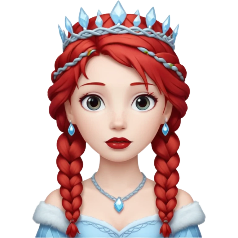 braided hair ice princess with red crown, red hair emoji