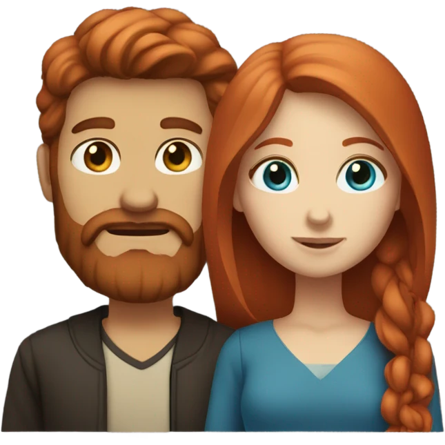 Redhead blue eyed girl and bearded mexican male couple emoji