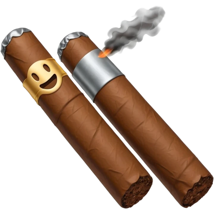 Emoji-style cigar icon, dark brown wrapper, subtle smoke, minimalistic, clean silhouette, metal details emoji