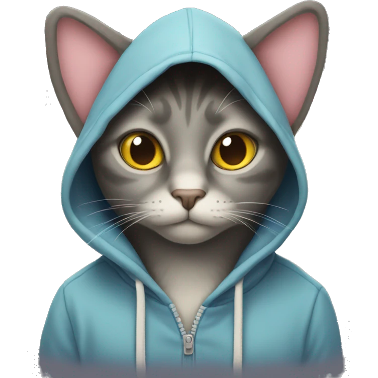 cat wearing hoodie with heart eyes emoji